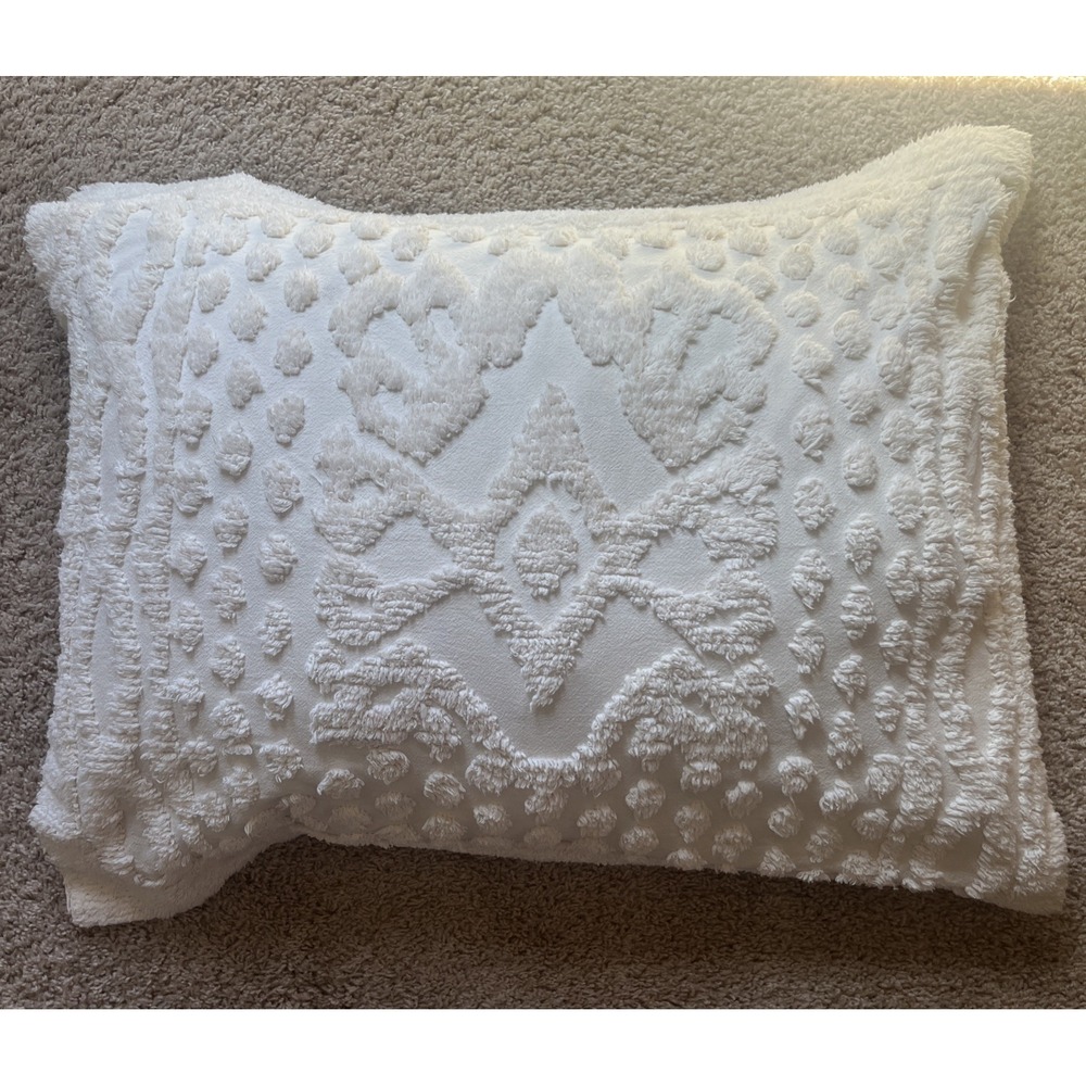 Vintage Chenille 100% Cotton King Sz Cream Fringed Bedspread/Pillow Shams - Picture 7 of 10